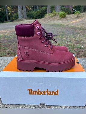 Timberland Stone Street Waterproof Platform Boots Dark Red Size 7 NEW
